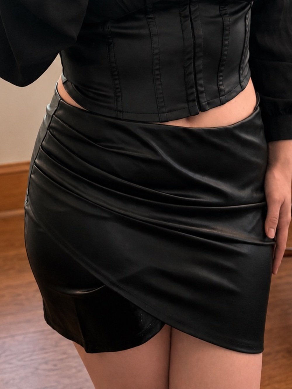 Windsor Black Faux Leather Asymmetrical Mini Skirt